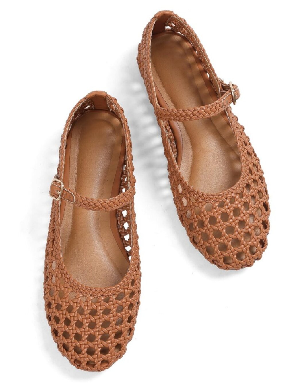 Woven Ballet Flats for Women Round Toe Mesh Flats Buckle Strap Flat Shoes